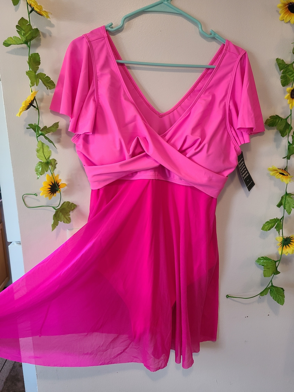 Blooming Jelly XL Pink One Piece Swim Dress Swimsuit